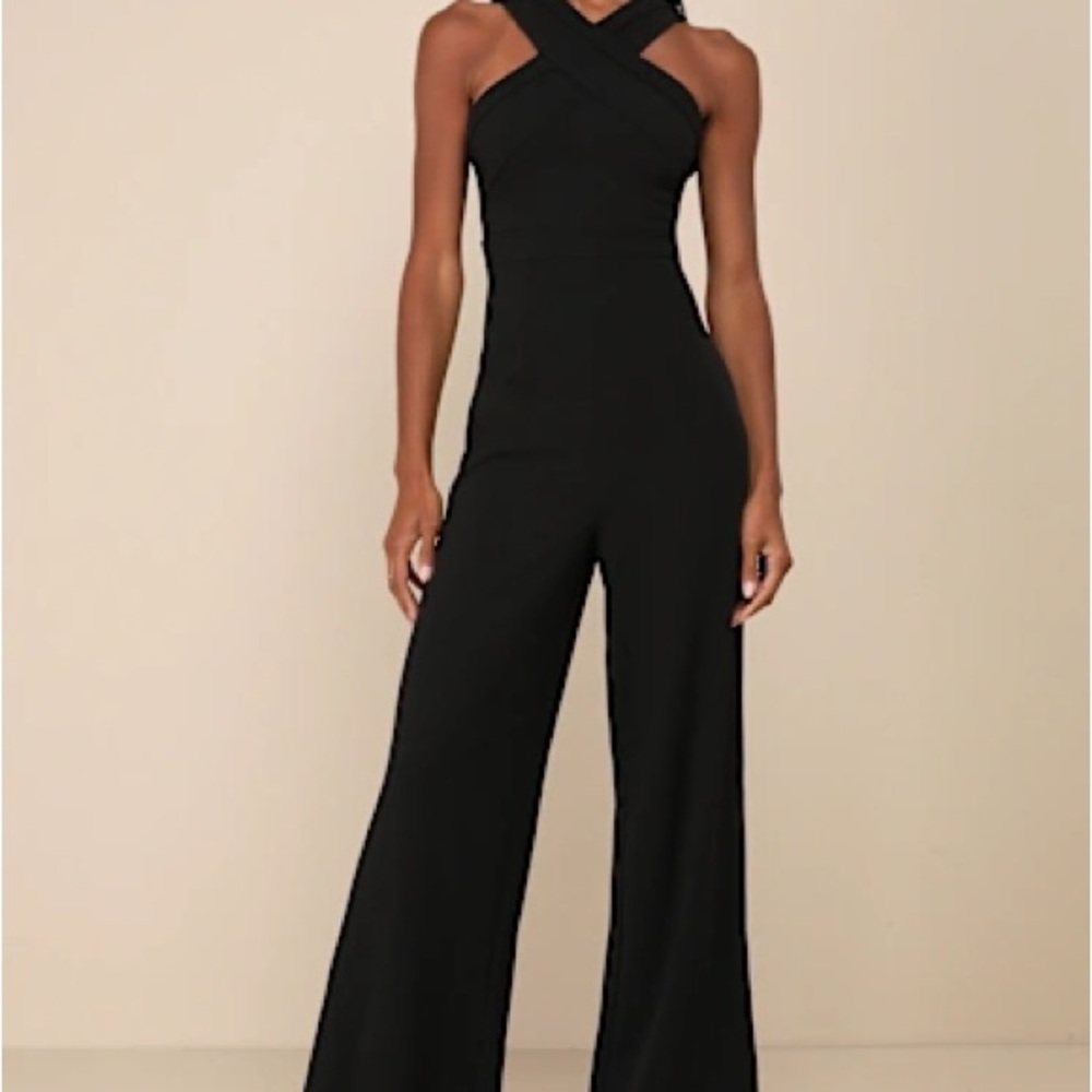 Lulu's Elegant Black Cross-Back Jumpsuit